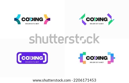 Set of Coding logo designs template, Modern code logo for programmer