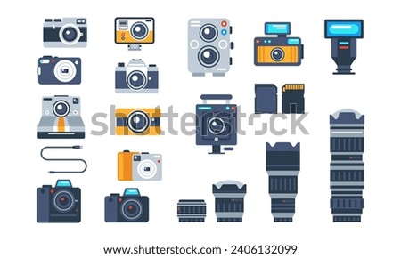 Set of camera flat icons. Vector illustration.