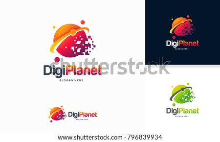 Digital Planet logo designs concept, Pixel Planet logo, Pixel Ball Logo template