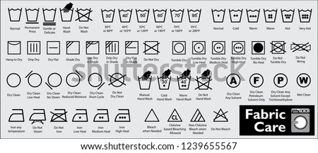 set of fabric care or washing symbols or laundry symbols. 