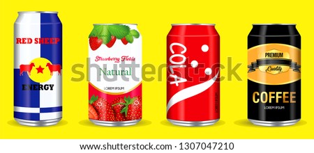 set of drinking soda water in aluminium can. eps 10 vector