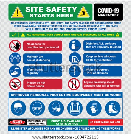 site safety starts here or site safety sign or health and safety protocols on construction site or best practices new normal lifestyle concept. eps 10 vector