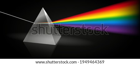 set of color dispersion through prism or triangular prism break lights into spectral color or various color passing through triangular prism concept. eps 10 vector
