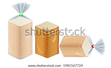 set off a pack of sliced bread or toast bread packaged with a clip or realistic bread bakery sliced fresh wheat. eps vector