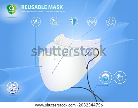 set of realistic three layer surgical mask or 3 layer medical face mask. eps vector