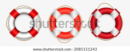 set of lifeguard rescue equipment or safety beach worker with life jacket or various lifebuoy isolated. eps vector