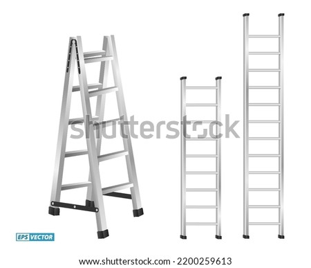 set of realistic wooden stairs or metal ladder step for construction needs or staircase ladder with rope. eps vector