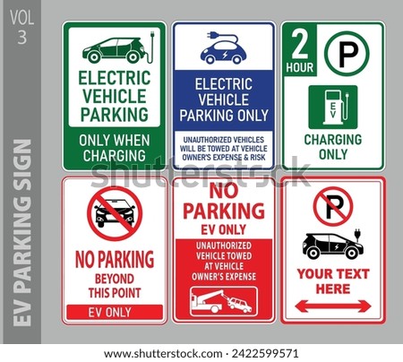 set of electric vehicle EV parking and prohibited sign. Eps