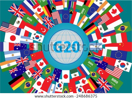 G20 countries flags or flags of the world (economic G20 countries flag) illustration