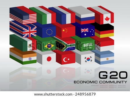 G20 country flags with 3D style or flags of the world (economic G20 country flag) illustration