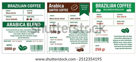 Brazilian Coffee Labels template simple flat style in cmyk mode with two tone color.