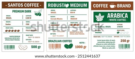 Brazilian Coffee Labels template simple flat style in cmyk mode with two tone color.