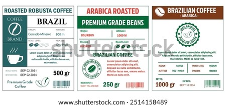 Brazilian Coffee Labels template simple flat style in cmyk mode with two tone color.