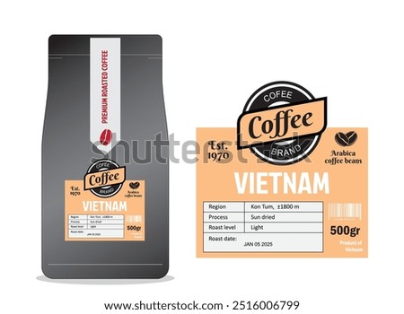 Vietnamese Coffee Labels template simple flat style in cmyk mode with two tone color.