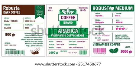 Vietnamese Coffee Labels template simple flat style in cmyk mode with two tone color.