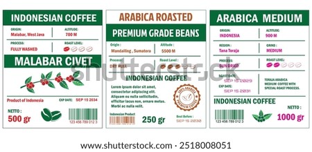 Indonesian Coffee Labels template simple flat style in cmyk mode with two tone color.