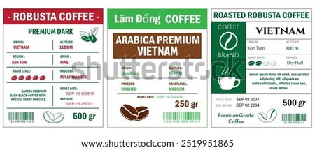 Vietnamese Coffee Labels template simple flat style in cmyk mode with two tone color.