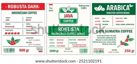 Indonesian Coffee Labels template simple flat style in cmyk mode with two tone color.