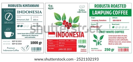 Indonesian Coffee Labels template simple flat style in cmyk mode with two tone color.