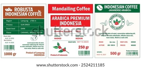 Indonesian Coffee Labels template simple flat style in cmyk mode with two tone color. 3D Illustration