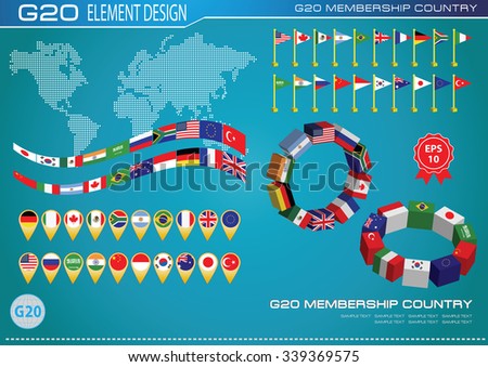 G20 countries flags or flags of the world (economic G20 countries flag) illustration . easy to modify