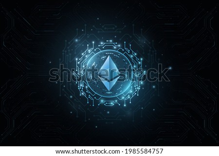 Ethereum cryptocurrency in a futuristic style. Cover for the presentation of your internet business. Digital coin for banner, website, template. Vector blockchain for graphic design. EPS 10.