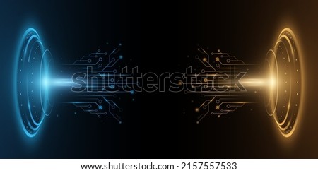 Futuristic glowing HUD circle with computer circuit board pattern. Light energy. Sci fi elements. Electro light effect. Cyber space. Digital technology background. Vector illustration. EPS 10