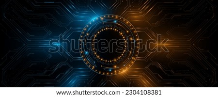 Futuristic CPU panel with glowing HUD circle. Sci-fi board for your technology design. Vector illustration. EPS 10.