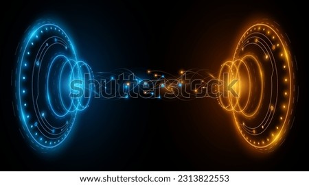 Digital 3D HUD circles with glowing neural connectors. Sci-fi concept. Big data visualization into cyberspace. Futuristic hi-tech background. Vector illustration. EPS 10. Сток-фото © 