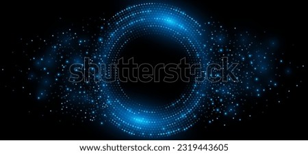 Digital circles of blue glowing dots. Big Data visualization into cyberspace. Network Information Decay. Futuristic modern background. Vector illustration. EPS 10.