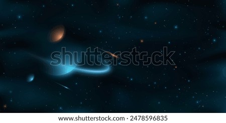 Space background with colorful planets against the backdrop of shining stars. Abstract universe. Starry night sky. Deep cosmos. Black outer space. Vector illustration. EPS 10