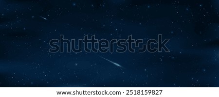 Glowing starry sky with a falling meteors. Shining stars in the dark sky. Abstract universe background. Vector illustration. EPS 10.