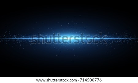 Blue flash on a black background. Flying magical blue dust. The effect of the camera. Glowing line. Vector illustration