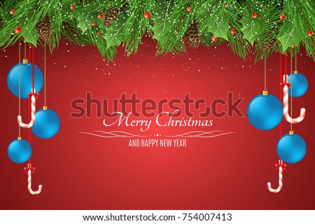 Christmas Background Template For Your Project Blue Balls Snowy Berries With A Fir