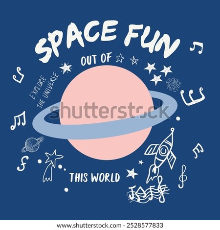 My Space slogan, rocket and galaxy vector illustration for kids, textile, storybook, sticker and other uses