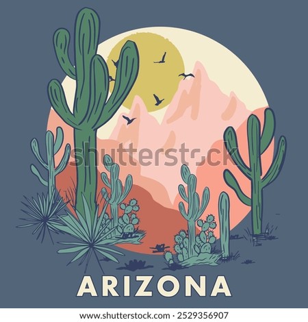 Arizona desert vibes print. Vector illustration