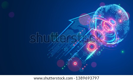 5g sign arrow consist digits matrix. Global high speed internet via wireless network concept. Modern mobile communication technology background. Abstract telecommunication signal connection with world