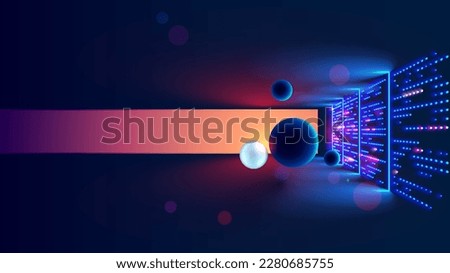 Data center or cloud storage concept. Abstract design interior of server room in data center. Futuristic space with digital electronic equipment. Data Spheres hanging over floor in digital cyberspace.