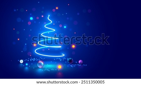 Christmas tree on Christmas poster in electronic technology style. New year, merry christmas congratulations card in computer tech design. Template Christmas cards in style of digital technology.