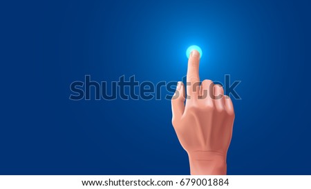 The beautiful hand presses the index finger on the touchscreen. Button on the touchscreen is highlighted when tapped with your finger, Blank VECTOR