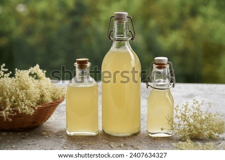 Similar – Image, Stock Photo Elder flower syrup ingredients: Elder branch, lemon and sugar in glass jar