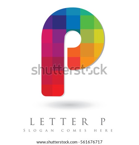 Letter P Logo Design Concept in Rainbow Mosaic Pattern Fill 