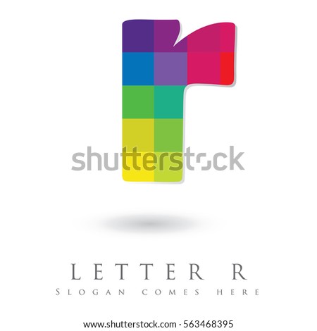 Letter R Logo Design Concept in Rainbow Mosaic Pattern Fill 