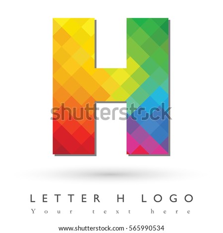 Letter H Logo Design Concept in Rainbow Mosaic Pattern Fill and White Background