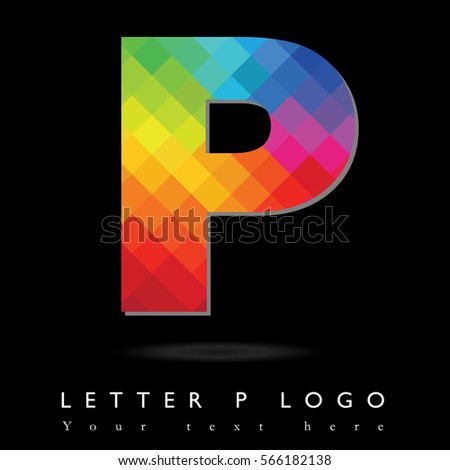 Letter P Logo Design Concept in Rainbow Mosaic Pattern Fill and Black Background