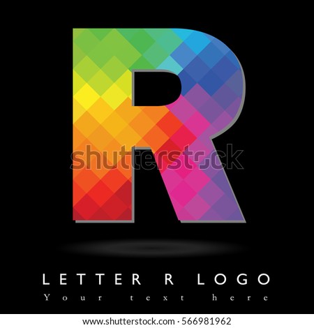 Letter R Logo Design Concept in Rainbow Mosaic Pattern Fill and Black Background