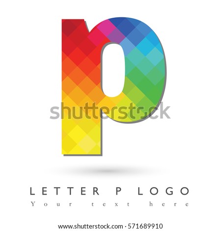 Letter P Logo Design Concept in Rainbow Mosaic Pattern Fill and White Background