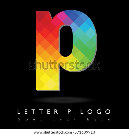 Letter P Logo Design Concept in Rainbow Mosaic Pattern Fill and Black Background
