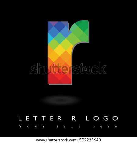 Letter R Logo Design Concept in Rainbow Mosaic Pattern Fill and Black Background