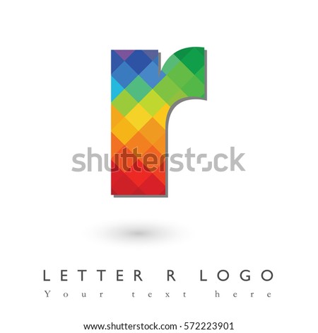 Letter R Logo Design Concept in Rainbow Mosaic Pattern Fill and White Background